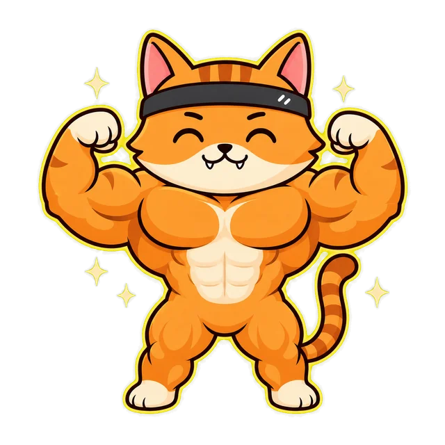 The Buff Kitty cat flexing and celebrating